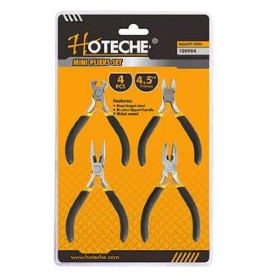 Hoteche 100904 4.5'/115mm 4Pcs Mini Pliers Set
