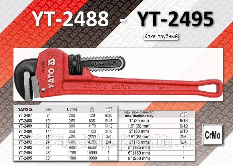 YATO PIPE WRENCH Cr-Mo 60"/1500mm